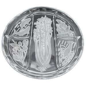 Vintage 10 Inch 5 Section Vegetable Tray Etched Fish Lobster Celery Vegetables